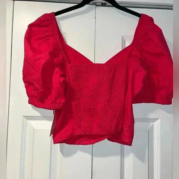 Romantic Puff Sleeve Crop Top with Sweetheart Neckline in Pink Flame XL‎ A30 - Picture 3 of 6